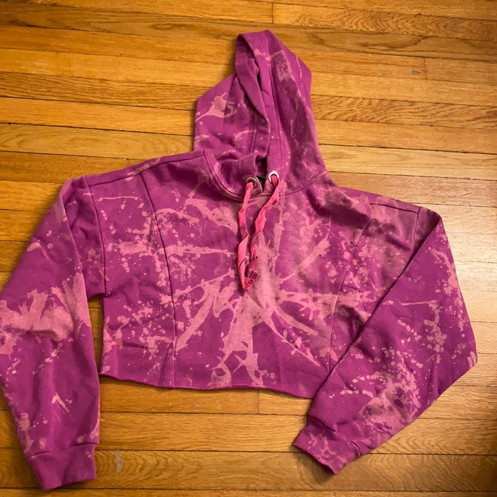 Distressed and Cropped magenta hoodie